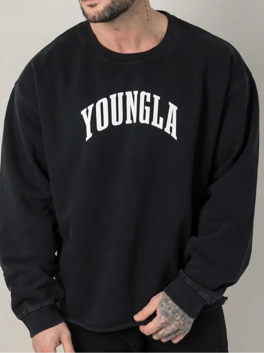 YOUNGLA Uni Heavy Cotton Logo Black Sweatshirt Size XL